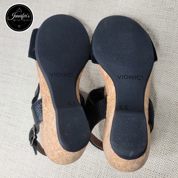 Vionic Women's Black Suede Wedge Sandals Size 7 - Picture 12 of 16